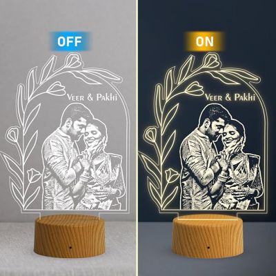 Couple Photo Night Lamp with Warm White Light Customized Photo Name Gift for Bhaiya Bhabhi