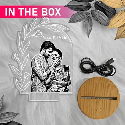 Couple Photo Night Lamp with Warm White Light Customized Photo Name Gift for Bhaiya Bhabhi