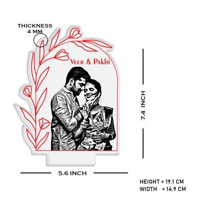 Couple Photo Night Lamp with Warm White Light Customized Photo Name Gift for Bhaiya Bhabhi