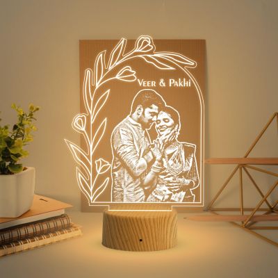 Couple Photo Night Lamp with Warm White Light Customized Photo Name Gift for Bhaiya Bhabhi