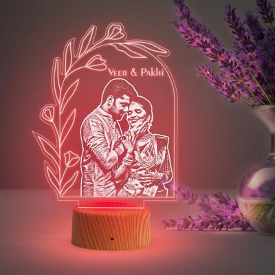 Couple Photo Night Lamp with Automatic Color Changing Light Customized Photo Name Gift for Bhaiya Bhabhi