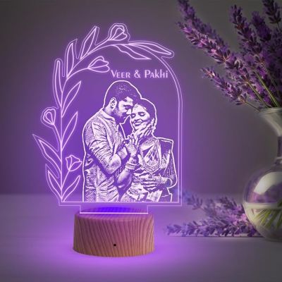 Couple Photo Night Lamp with Automatic Color Changing Light Customized Photo Name Gift for Bhaiya Bhabhi