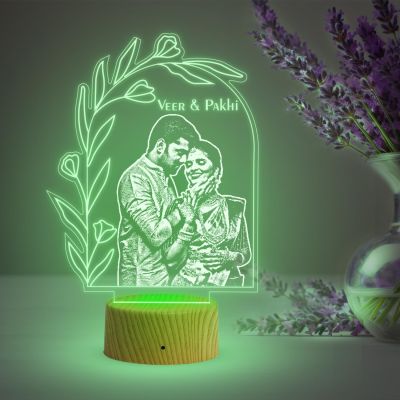 Couple Photo Night Lamp with Automatic Color Changing Light Customized Photo Name Gift for Bhaiya Bhabhi
