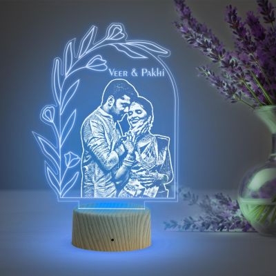 Couple Photo Night Lamp with Automatic Color Changing Light Customized Photo Name Gift for Bhaiya Bhabhi