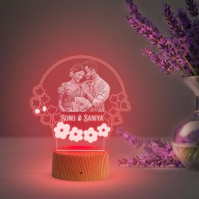 Couple Photo night lamp with Automatic Color Changing Light Customized Photo Name Gift for Lovebale Person