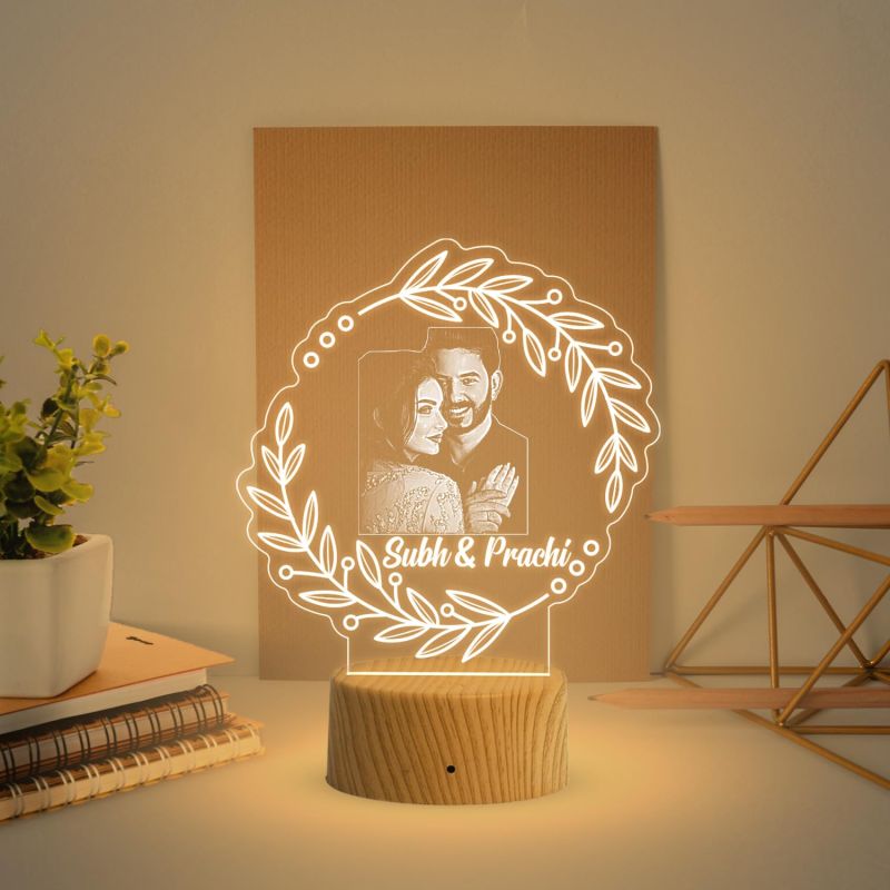 Couple Photo night lamp with Warm White Light Customized Photo Name Newly Married Couple Gift