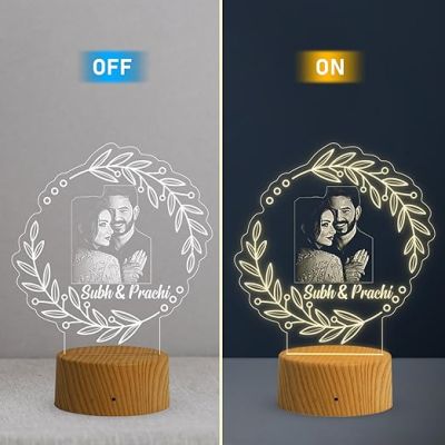Couple Photo night lamp with Warm White Light Customized Photo Name Newly Married Couple Gift