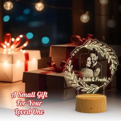 Couple Photo night lamp with Warm White Light Customized Photo Name Newly Married Couple Gift