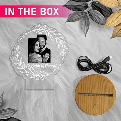 Couple Photo night lamp with Warm White Light Customized Photo Name Newly Married Couple Gift