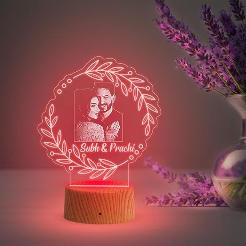 Couple Photo night lamp with Automatic Color Changing Light Customized Photo Name Newly Married Couple Gift
