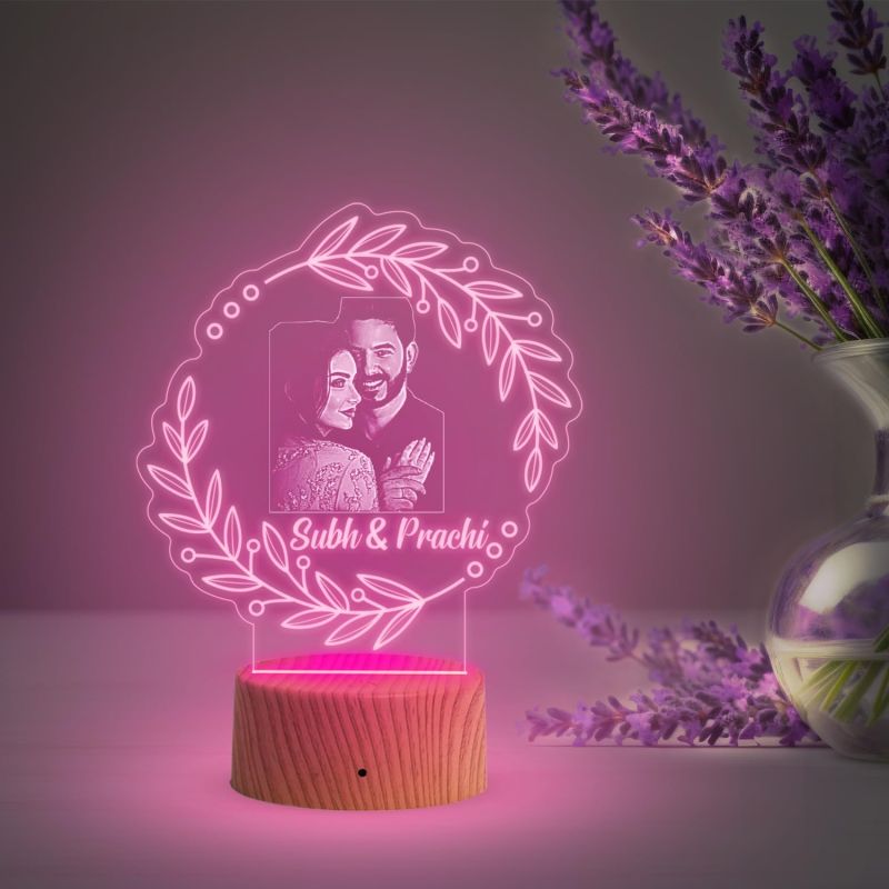 Couple Photo night lamp with Automatic Color Changing Light Customized Photo Name Newly Married Couple Gift