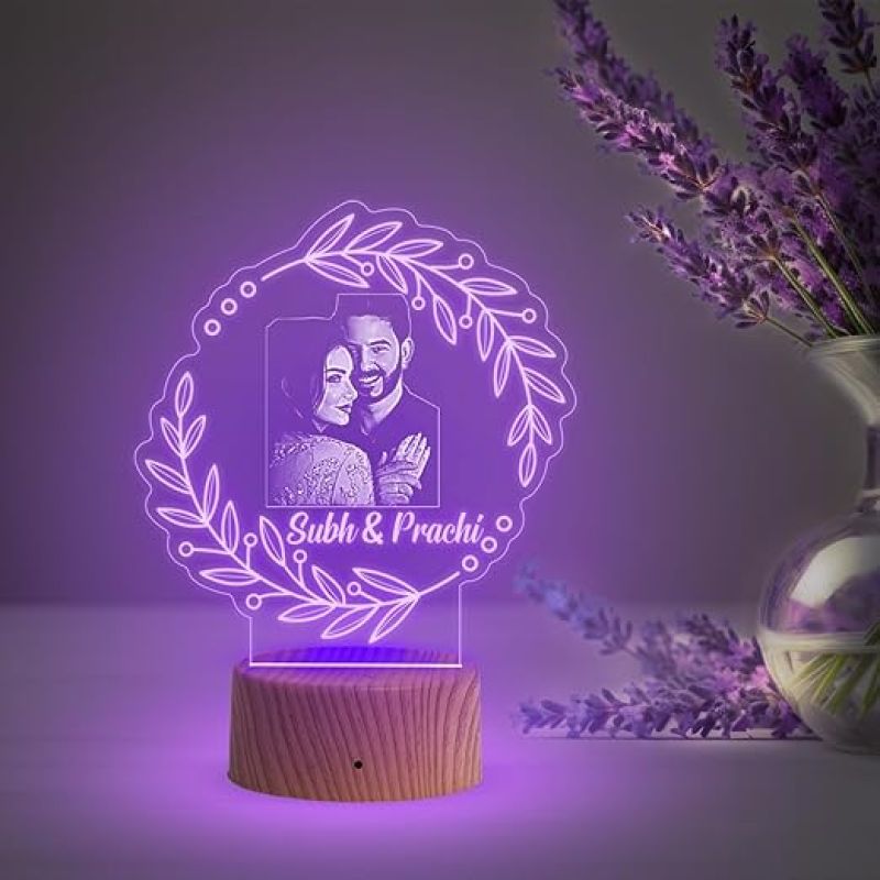 Couple Photo night lamp with Automatic Color Changing Light Customized Photo Name Newly Married Couple Gift