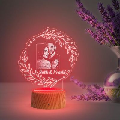 Couple Photo night lamp with Automatic Color Changing Light Customized Photo Name Newly Married Couple Gift