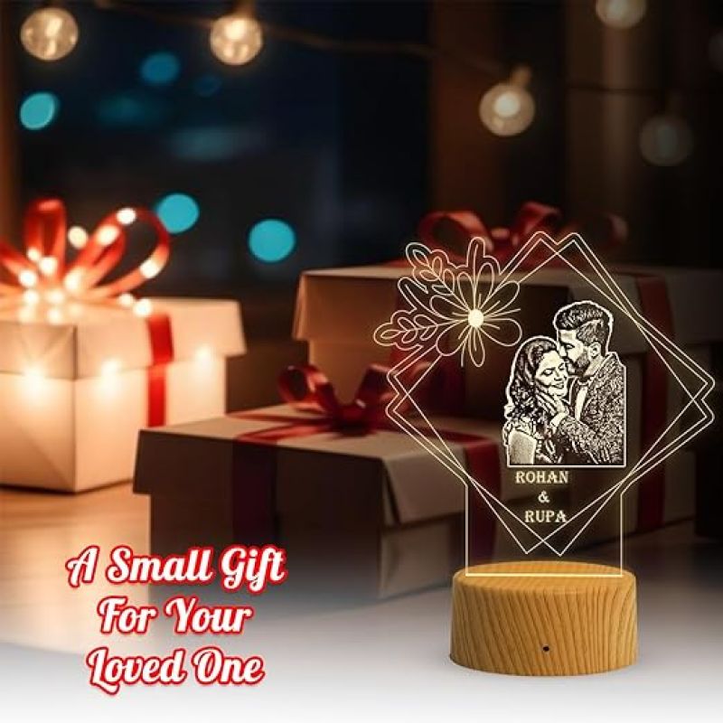 Couple Photo night lamp with Warm White Light Customized Photo Name Valentine Day Gift for Couple