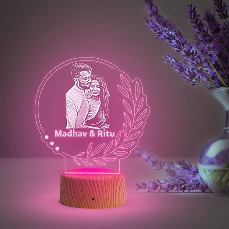 Personalized Couple Photo night lamp with Automatic Color Changing Light Customized Photo Name Wedding Gift for Friend