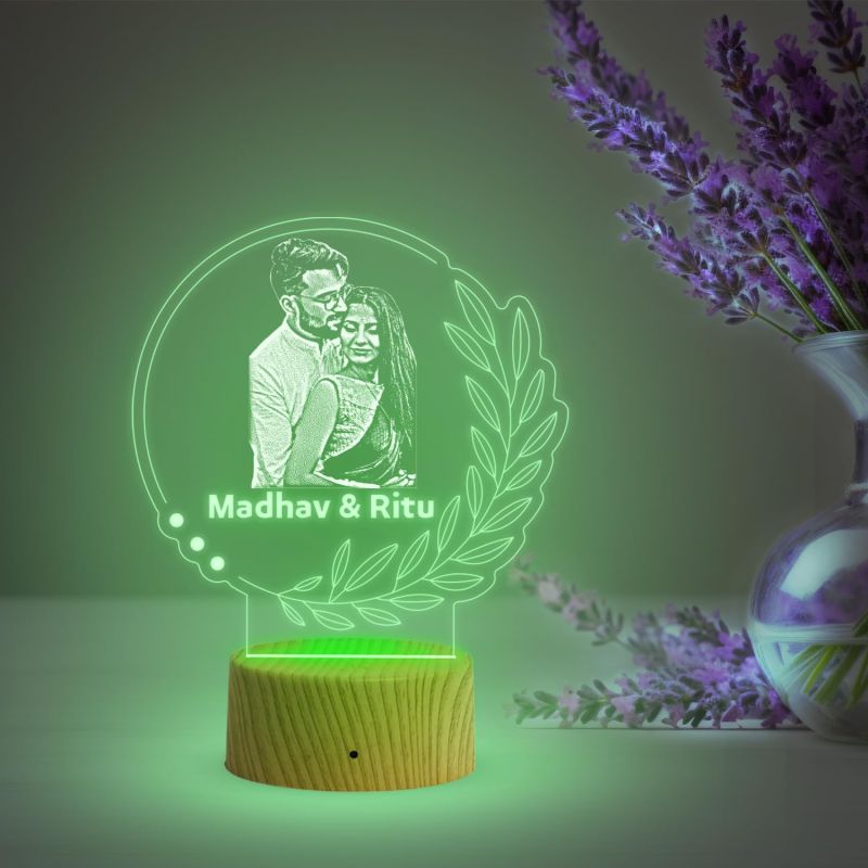 Personalized Couple Photo night lamp with Automatic Color Changing Light Customized Photo Name Wedding Gift for Friend