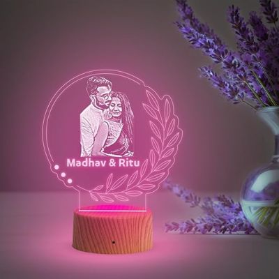 Personalized Couple Photo night lamp with Automatic Color Changing Light Customized Photo Name Wedding Gift for Friend
