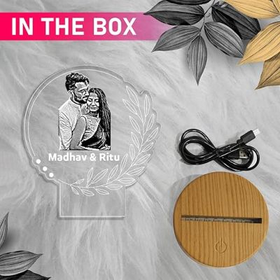 Personalized Couple Photo night lamp with Automatic Color Changing Light Customized Photo Name Wedding Gift for Friend