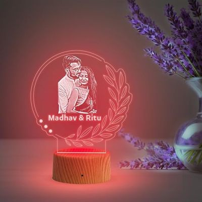 Personalized Couple Photo night lamp with Automatic Color Changing Light Customized Photo Name Wedding Gift for Friend