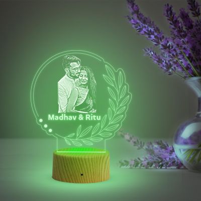Personalized Couple Photo night lamp with Automatic Color Changing Light Customized Photo Name Wedding Gift for Friend