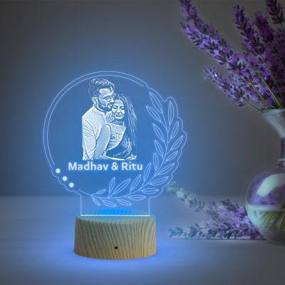 Personalized Couple Photo night lamp with Automatic Color Changing Light Customized Photo Name Wedding Gift for Friend