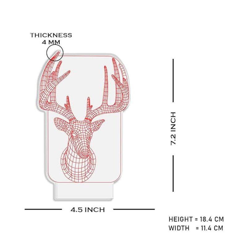 3D Illusion Deer Animal night lamp with Warm White Light Return Gift Kids Birthday Home & Office Decor Light