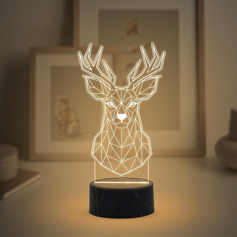 3D Illusion Deer Head Night Lamp with Warm White Light Return Gift Kids Birthday Home & Office Decor Light