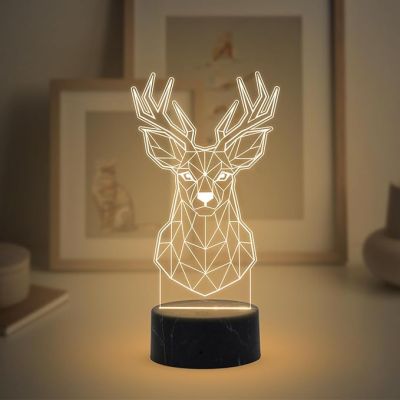 3D Illusion Deer Head Night Lamp with Warm White Light Return Gift Kids Birthday Home & Office Decor Light