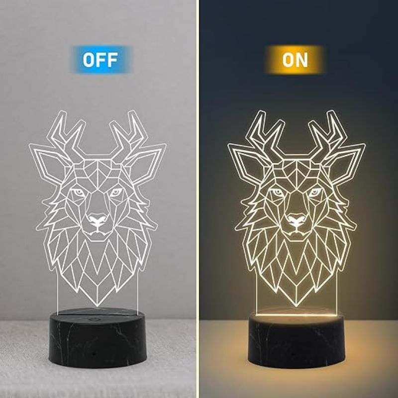 3D Illusion Deer Night Lamp with Warm White Light Return Gift Kids Birthday Home & Office Decor Light