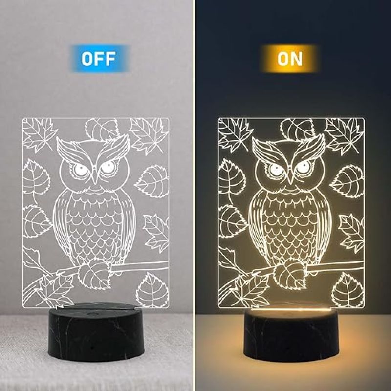 3D Illusion Owl Night Lamp with Warm White Light Return Gift Kids Birthday Home & Office Decor Light