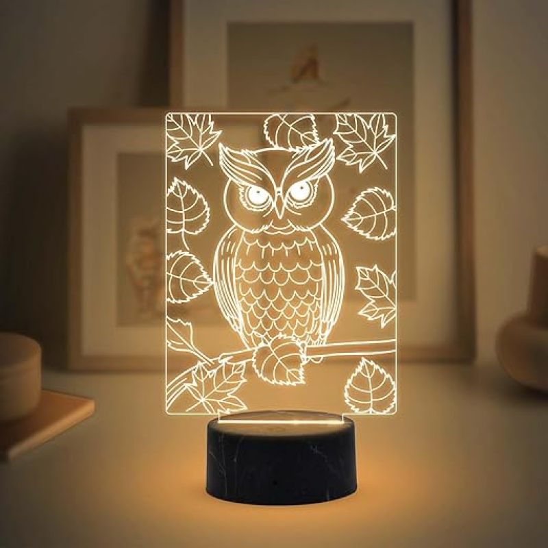 3D Illusion Owl Night Lamp with Warm White Light Return Gift Kids Birthday Home & Office Decor Light