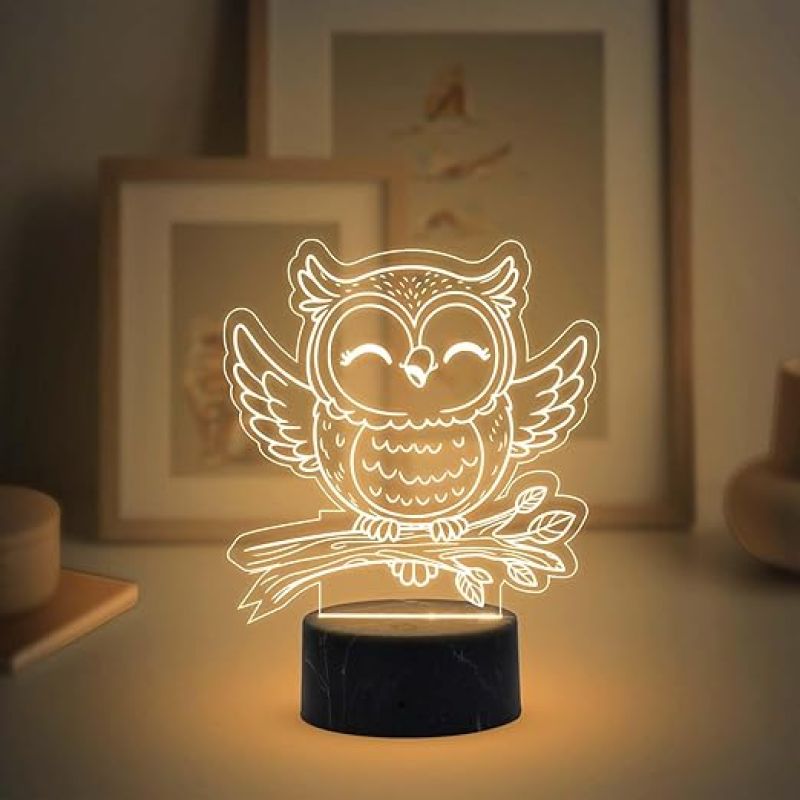 3D Illusion Owl Night Lamp with Warm White Light Return Gift Kids Birthday Home & Office Decor Light