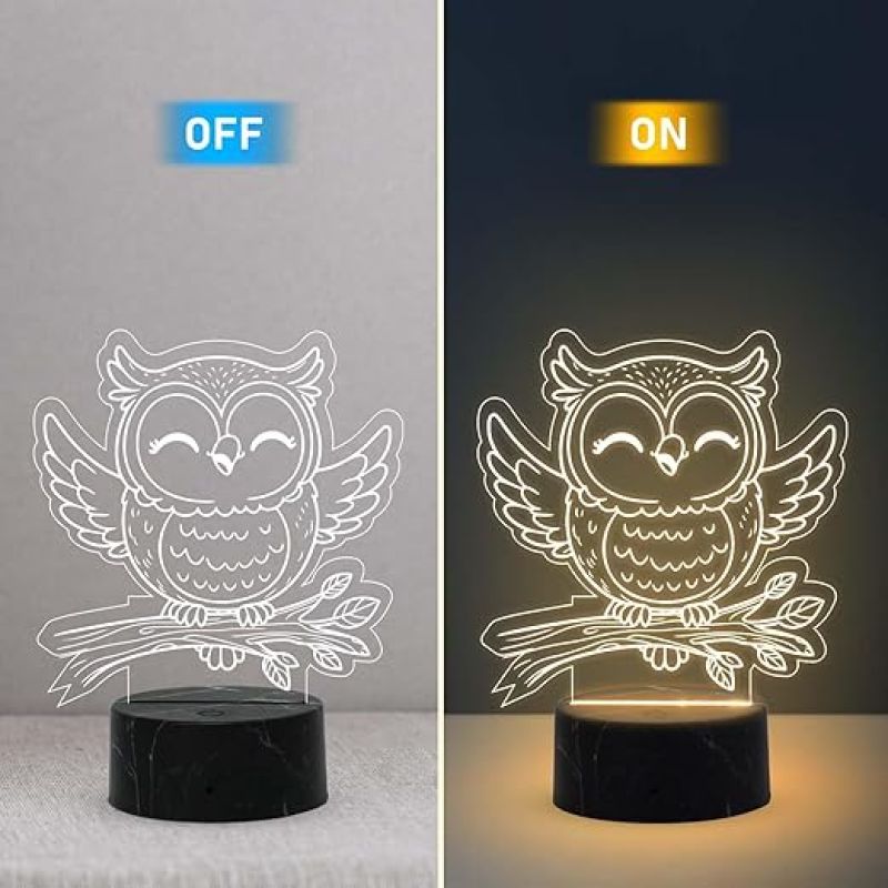3D Illusion Owl Night Lamp with Warm White Light Return Gift Kids Birthday Home & Office Decor Light