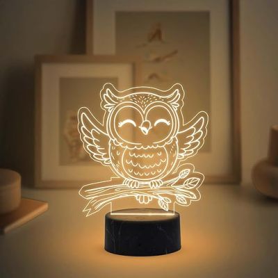 3D Illusion Owl Night Lamp with Warm White Light Return Gift Kids Birthday Home & Office Decor Light