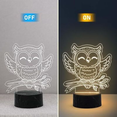 3D Illusion Owl Night Lamp with Warm White Light Return Gift Kids Birthday Home & Office Decor Light