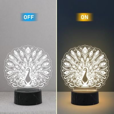 3D Illusion Peacock Night Lamp with Warm White Light Return Gift Kids Birthday Home & Office Decor Light