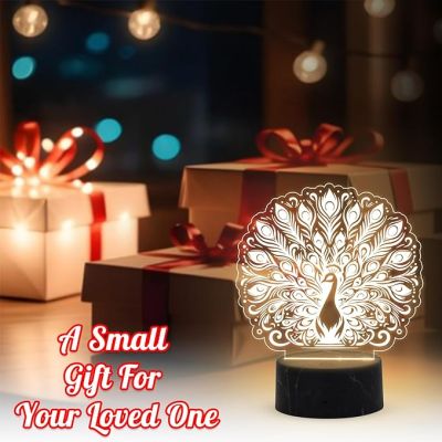 3D Illusion Peacock Night Lamp with Warm White Light Return Gift Kids Birthday Home & Office Decor Light