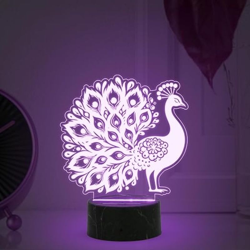 3D Illusion Peacock Night Lamp with Automatic Color Changing Light Return Gift Kids Birthday | Home & Office Decor Light