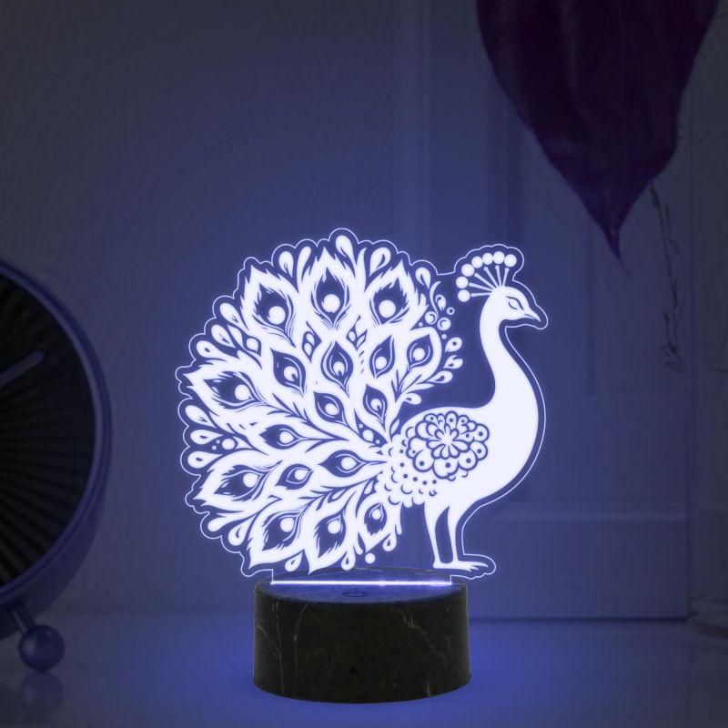 3D Illusion Peacock Night Lamp with Automatic Color Changing Light Return Gift Kids Birthday | Home & Office Decor Light