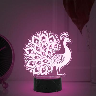 3D Illusion Peacock Night Lamp with Automatic Color Changing Light Return Gift Kids Birthday | Home & Office Decor Light