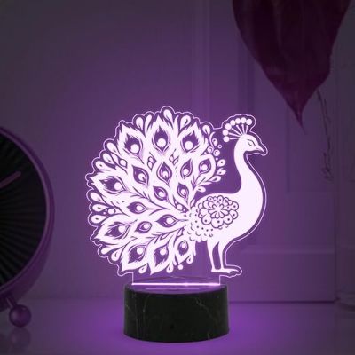 3D Illusion Peacock Night Lamp with Automatic Color Changing Light Return Gift Kids Birthday | Home & Office Decor Light