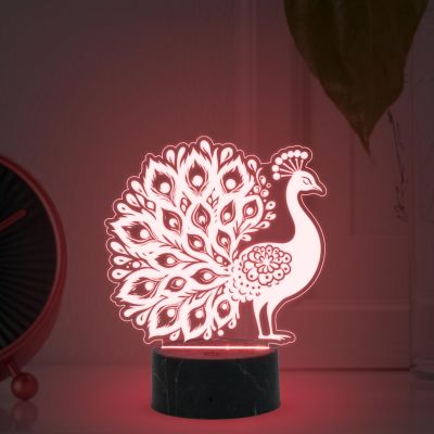 3D Illusion Peacock Night Lamp with Automatic Color Changing Light Return Gift Kids Birthday | Home & Office Decor Light