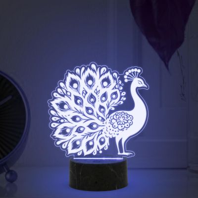 3D Illusion Peacock Night Lamp with Automatic Color Changing Light Return Gift Kids Birthday | Home & Office Decor Light