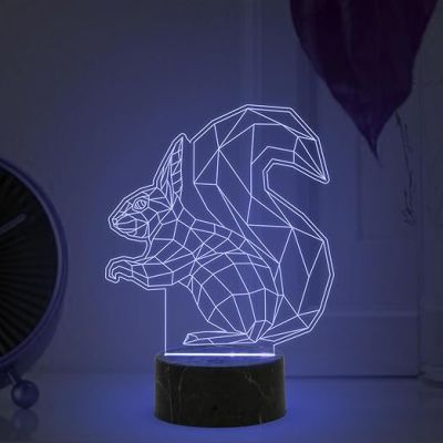 3D Illusion Squirrel Night Lamp with Automatic Color Changing Light Return Gift Kids Birthday Home & Office Decor Light