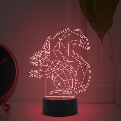 3D Illusion Squirrel Night Lamp with Automatic Color Changing Light Return Gift Kids Birthday Home & Office Decor Light