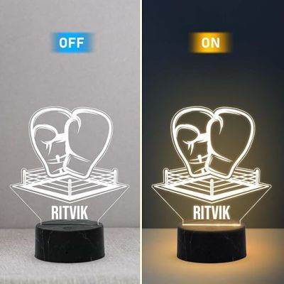 Boxing Gloves Sport Night Lamp with Warm White Lamp Customized Name Gift for Sports Player Home & Office Decor Light
