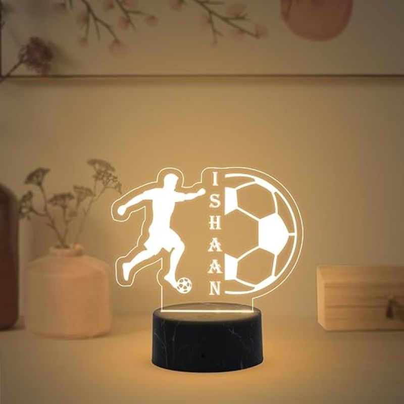 Football Player sport Night Lamp with Warm White Light Customized Name Gift for Sports Player Home & Office Decor Light