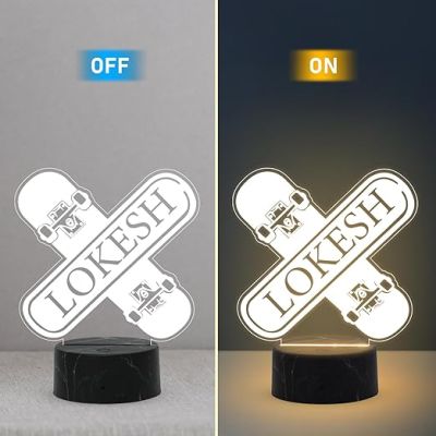 Skateboarding Night Lamp with Warm White Light Customized Name Gift for Sports Player Home & Office Decor Light