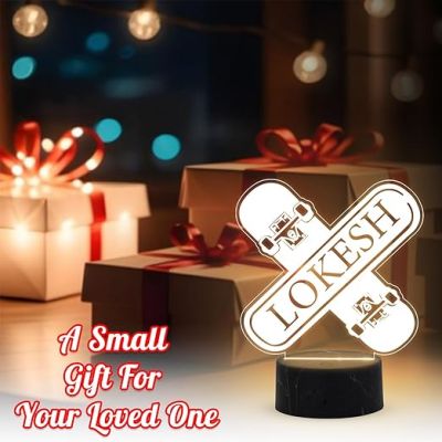 Skateboarding Night Lamp with Warm White Light Customized Name Gift for Sports Player Home & Office Decor Light