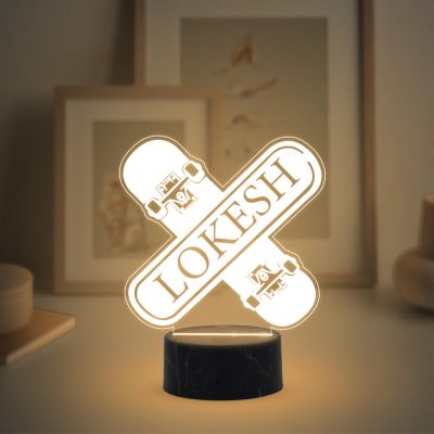 Skateboarding Night Lamp with Warm White Light Customized Name Gift for Sports Player Home & Office Decor Light